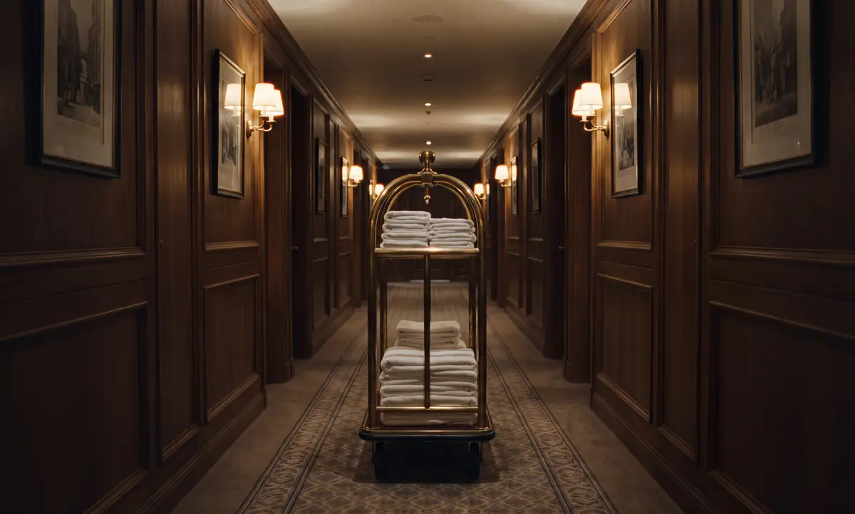 Hotel lobby with linen trolley