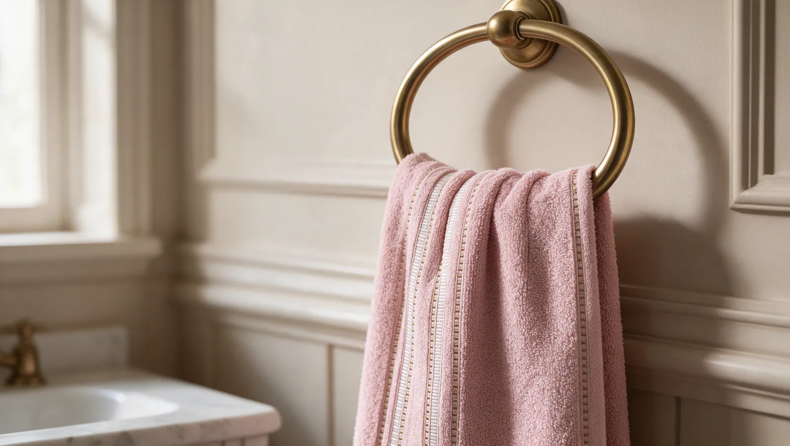 Rose Dobby Stripe hand towel thumbnail 2