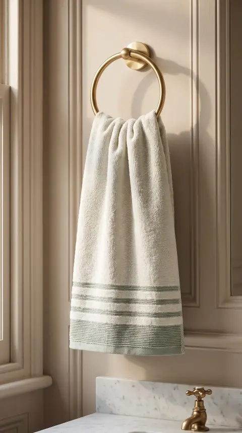 Ivory Sage Stripe hand towel