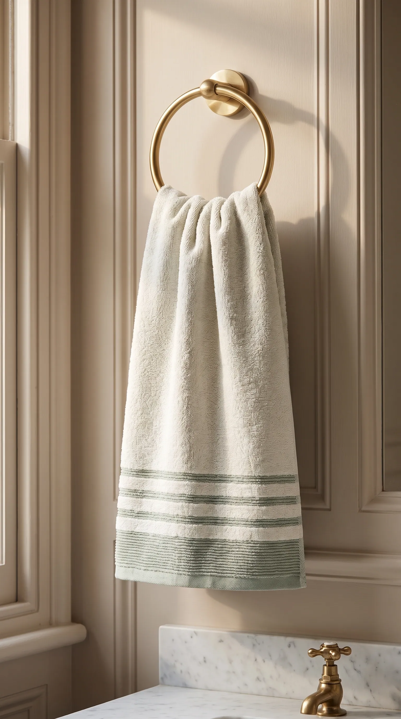 Ivory Sage Stripe hand towel thumbnail 2
