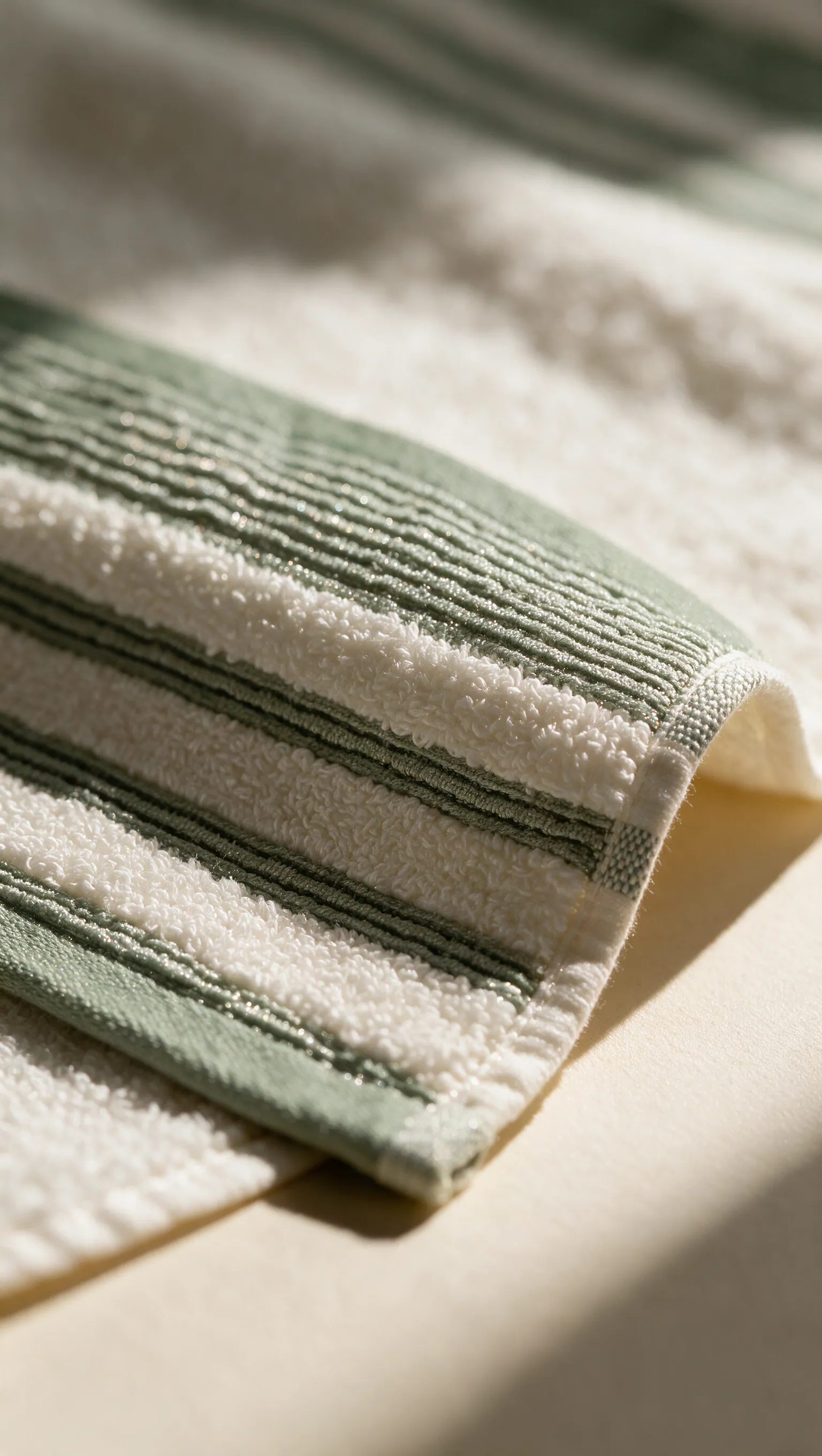 Ivory Sage Stripe hand towel thumbnail 3