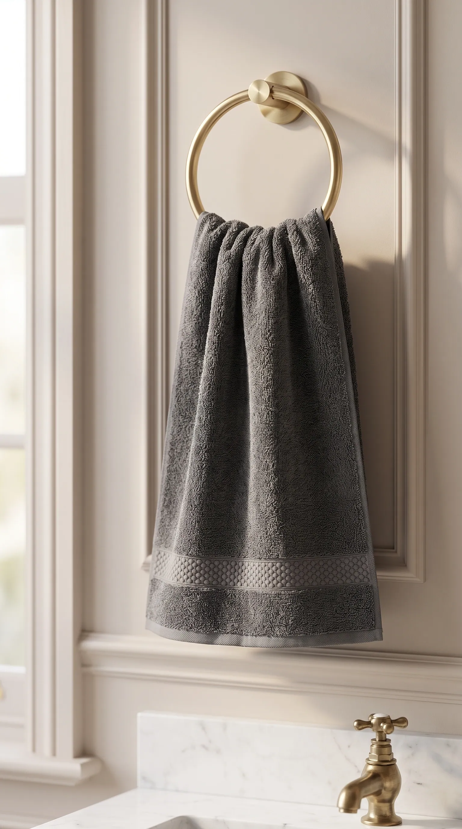Charcoal Waffle Band hand towel thumbnail 2