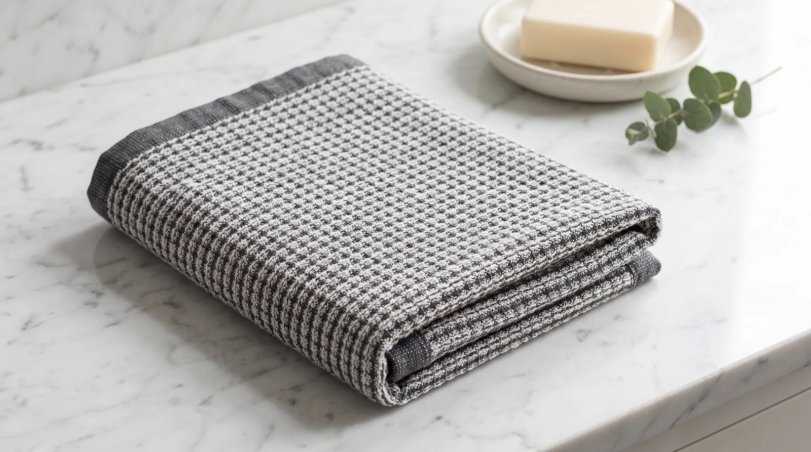 Charcoal Waffle Check kitchen towel thumbnail 3